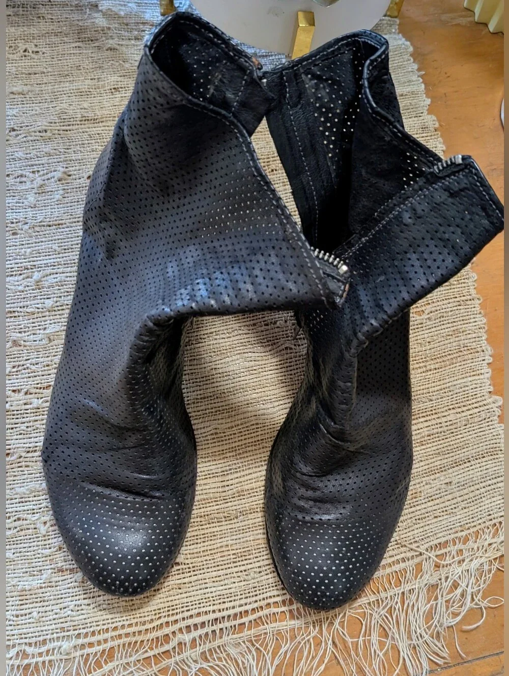 Officine Creative Black Perforated Leather Booties size 38
